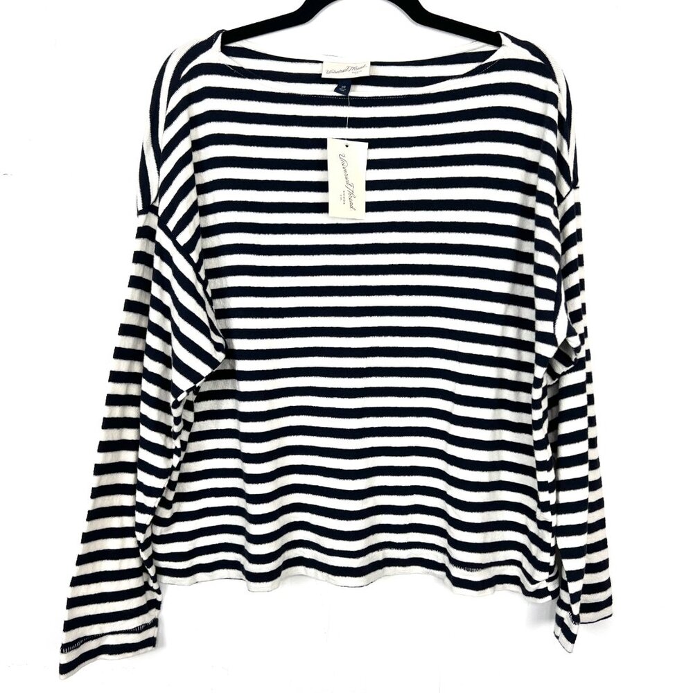 NWT Universal Thread Navy White Striped Woven Knit Top Sweater XXL